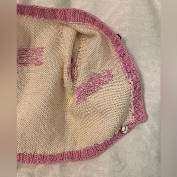 Handmade knitted Kids Pink and Cream Red Sox Cardigan 58 baseball - Picture 6 of 8